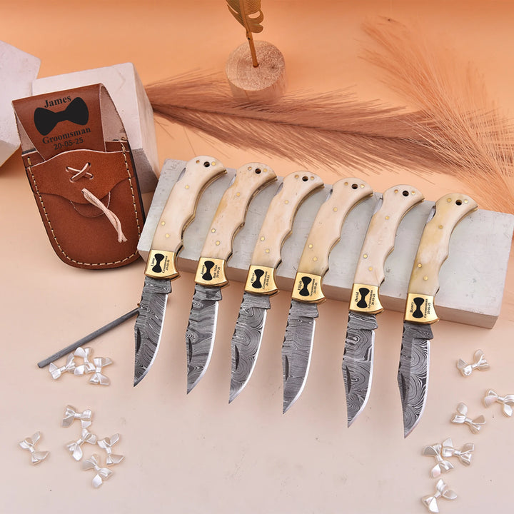 Handmade personalized Damascus knife with leather sheath