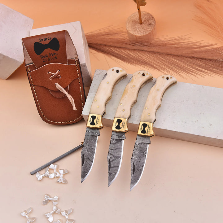 Handmade personalized Damascus knife with leather sheath
