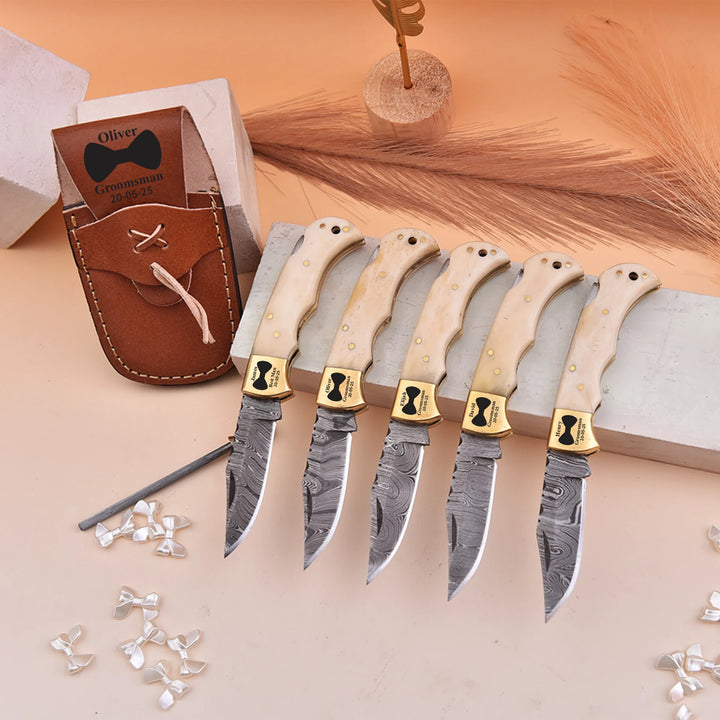 Handmade personalized Damascus knife with leather sheath