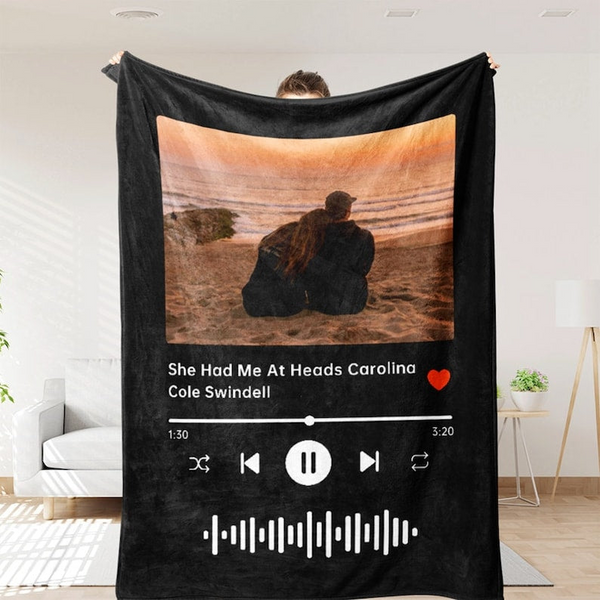 Couple Photo Blanket with Song – Custom Personalized Fleece or Sherpa Blanket with Photo and Song for Anniversary, Wedding, Valentine’s Day, Memorial Gift