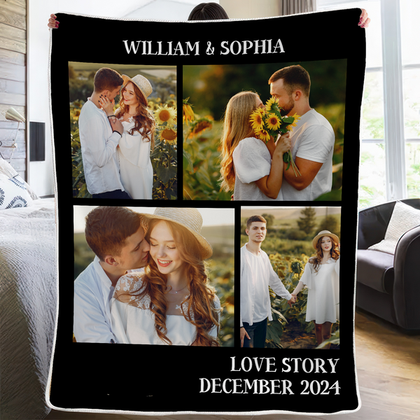 Couple Photo Blanket with Name – Custom Personalized Fleece or Sherpa Blanket for Anniversary, Wedding, Memorial, Valentine’s Day Gift