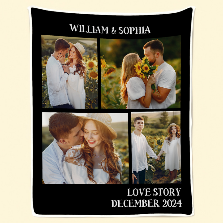 Couple Photo Blanket with Name – Custom Personalized Fleece or Sherpa Blanket for Anniversary, Wedding, Memorial, Valentine’s Day Gift