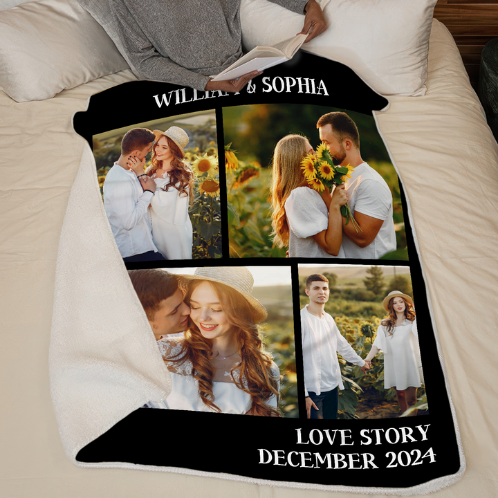 Couple Photo Blanket with Name – Custom Personalized Fleece or Sherpa Blanket for Anniversary, Wedding, Memorial, Valentine’s Day Gift