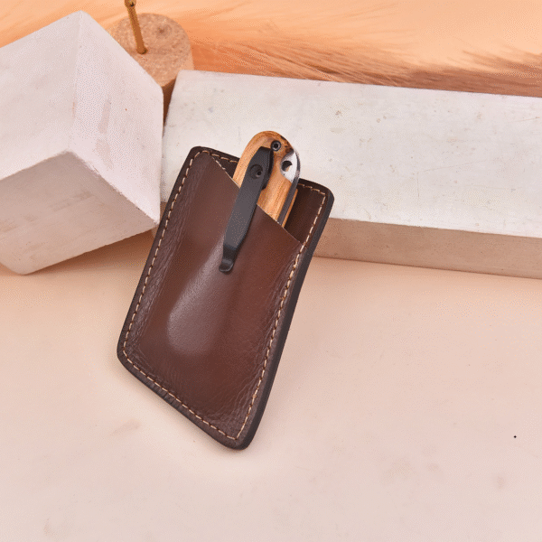 Handmade Damascus Pocket Knife with Olive Wood and Blue Resin Handle