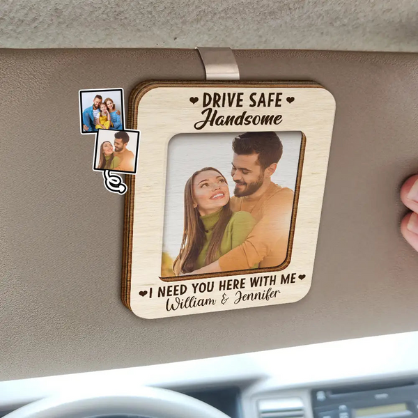 Personalized Shaped Car Visor Clip – Custom Wood Car Visor Photo Clip with Quote, Title, and Names for Dad, Husband, Boyfriend, Anniversary Gift