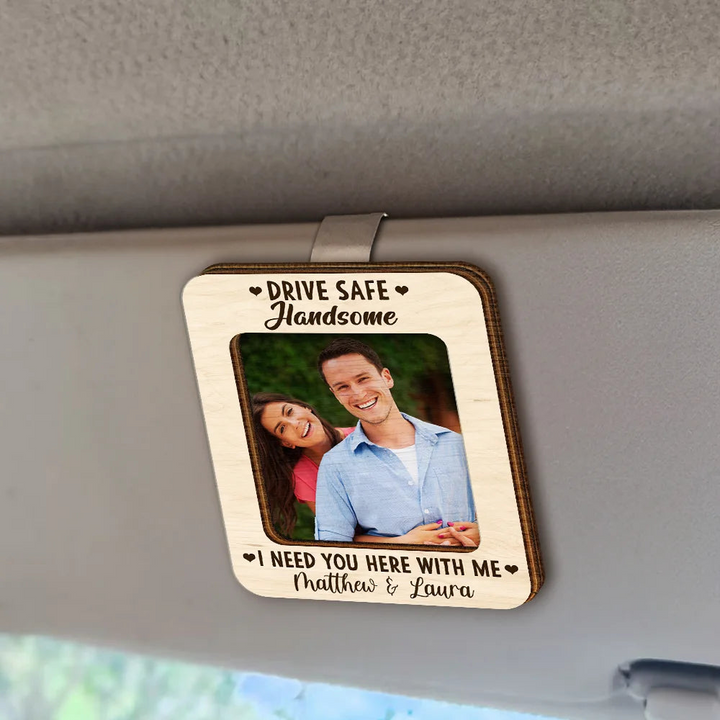 Personalized Shaped Car Visor Clip – Custom Wood Car Visor Photo Clip with Quote, Title, and Names for Dad, Husband, Boyfriend, Anniversary Gift