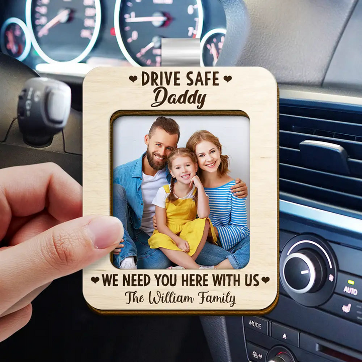 Personalized Shaped Car Visor Clip – Custom Wood Car Visor Photo Clip with Quote, Title, and Names for Dad, Husband, Boyfriend, Anniversary Gift