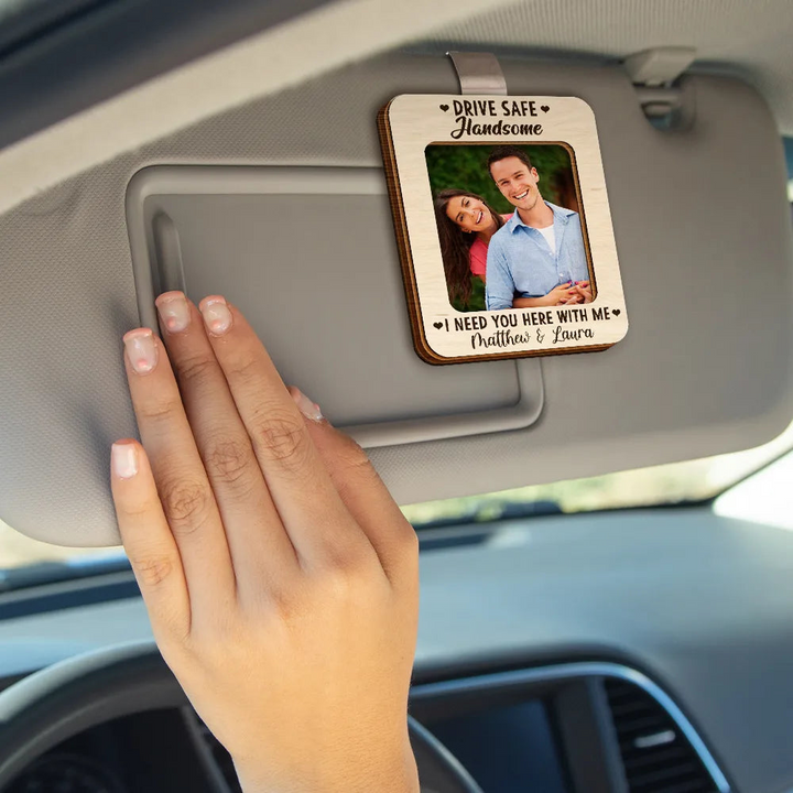 Personalized Shaped Car Visor Clip – Custom Wood Car Visor Photo Clip with Quote, Title, and Names for Dad, Husband, Boyfriend, Anniversary Gift