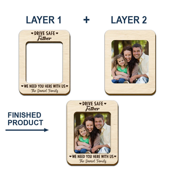 Personalized Shaped Car Visor Clip – Custom Wood Car Visor Photo Clip with Quote, Title, and Names for Dad, Husband, Boyfriend, Anniversary Gift