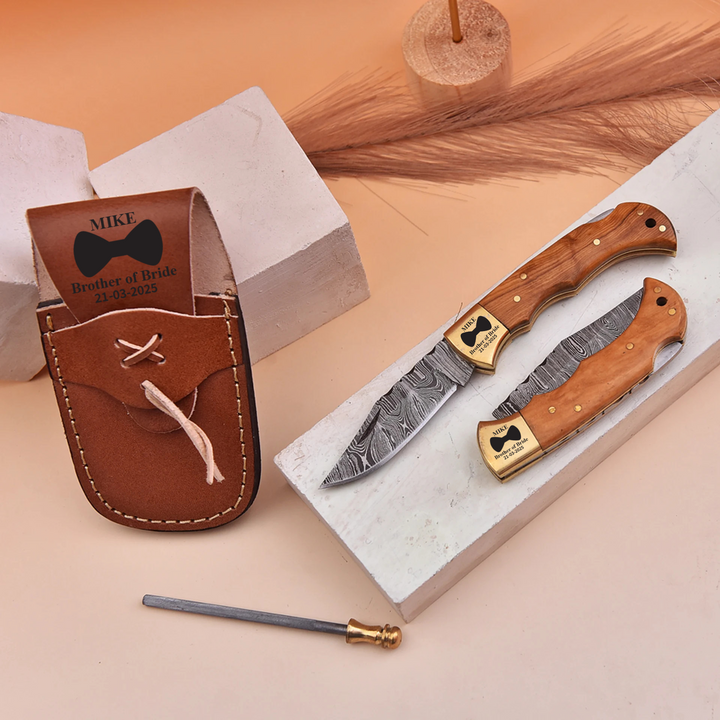 Custom groomsmen knife gift with sharpening rod