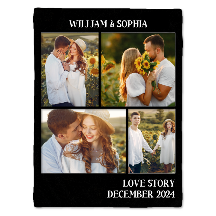 Couple Photo Blanket with Name – Custom Personalized Fleece or Sherpa Blanket for Anniversary, Wedding, Memorial, Valentine’s Day Gift