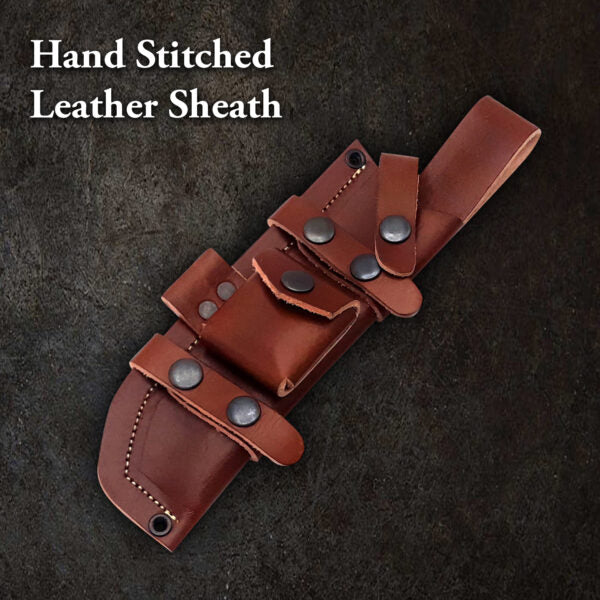12-inch fixed blade Damascus steel Bowie knife with walnut wood handle and leather sheath