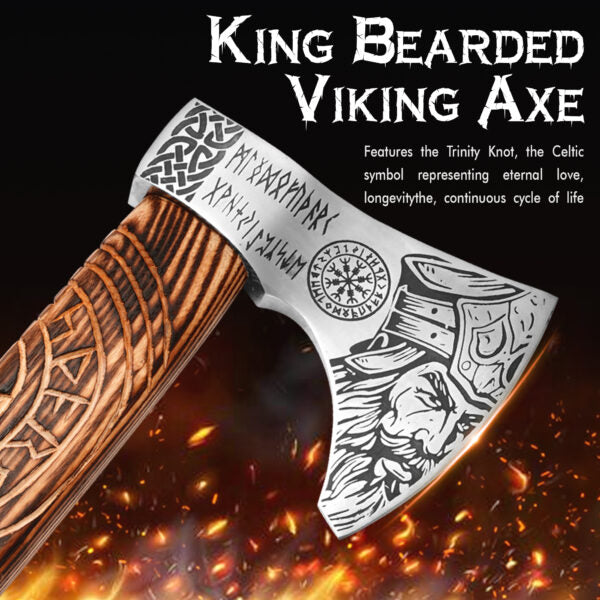 19-inch handcrafted Viking axe with ash wood handle and leather sheath holster