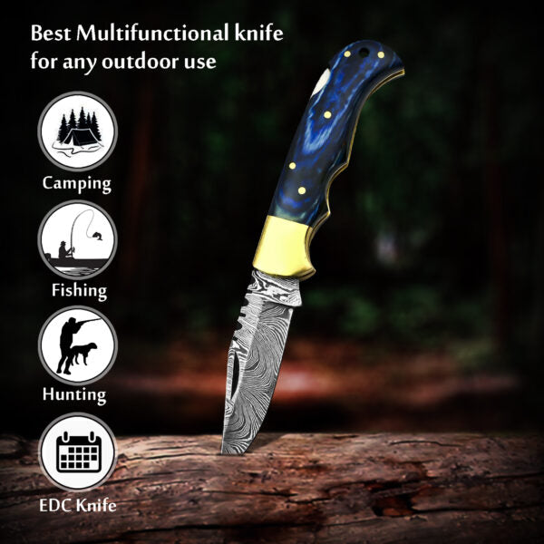 Blue Pakkawood Damascus Pocket Blade Groomsmen Proposal Box
