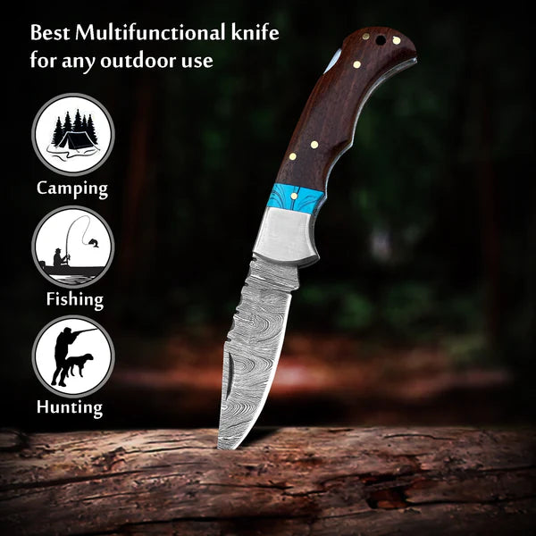 Dark Brown Damascus Pocket Blade Groomsmen Proposal Box